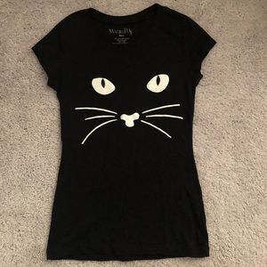 Black T-Shirt with white cat face outline